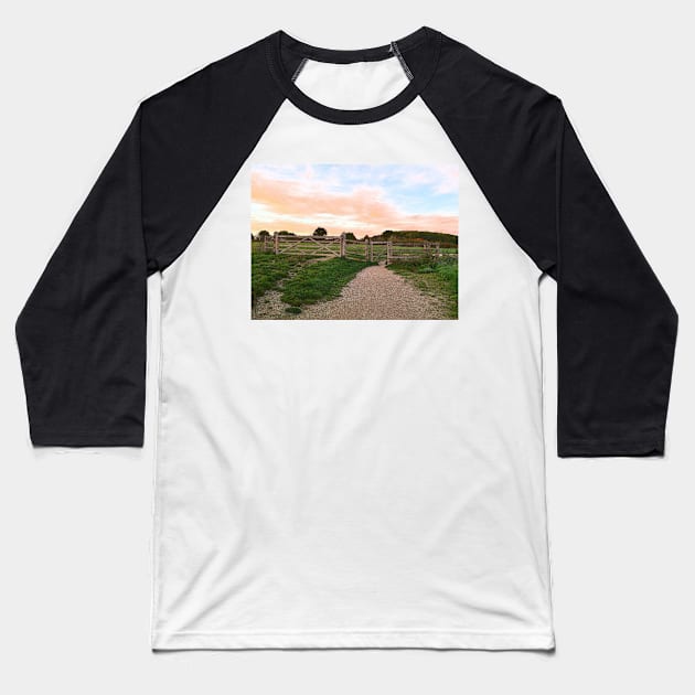 Gate and Golden sunset on the hill painting Baseball T-Shirt by fantastic-designs